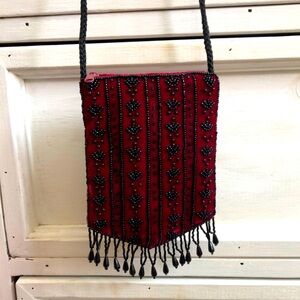Elegant Red Beaded Crossbody Bag